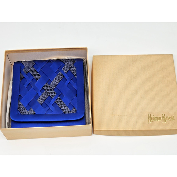 Vintage 1970s Cora Jacobs Electric Blue Satin Bag with Rope Strap - Picture 1 of 14